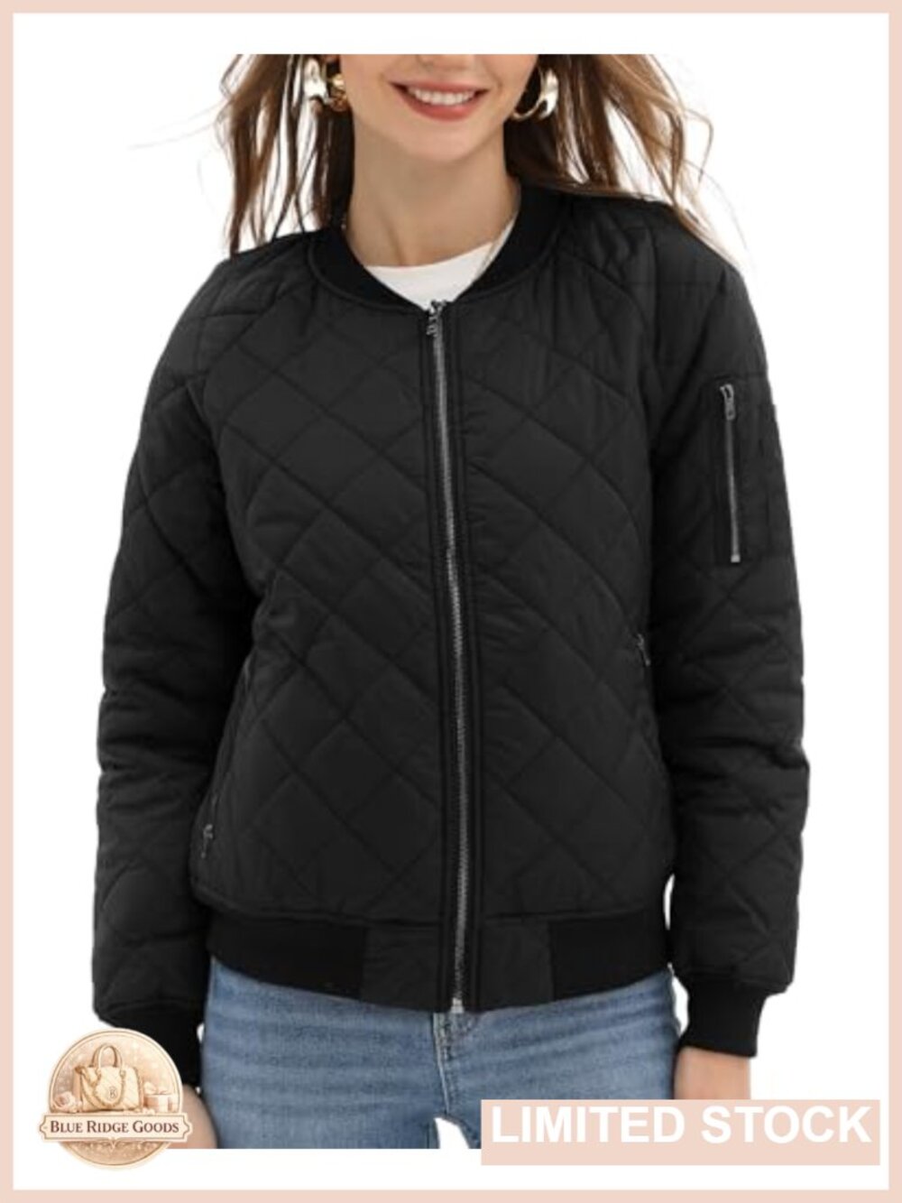 Quilted Lightweight Puffer Bomber Jacket 5 Pockets